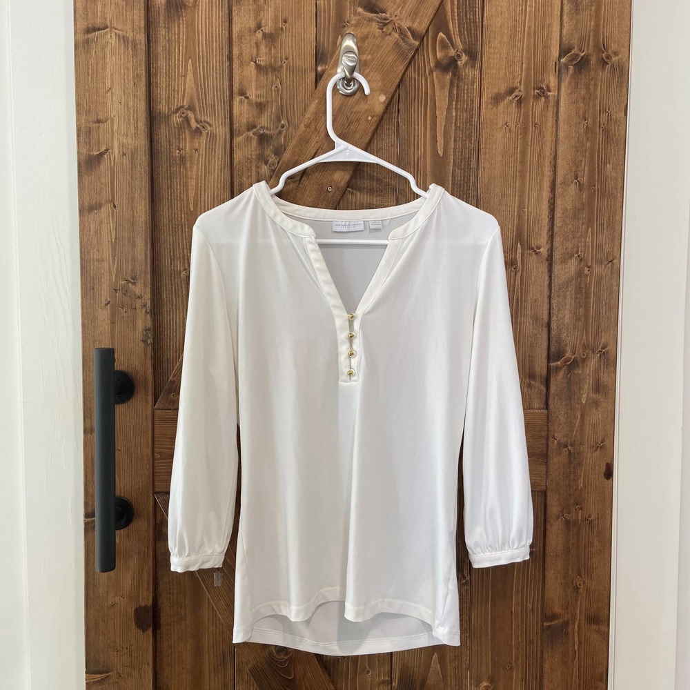 New York and Company White Long Sleeve Blouse